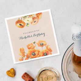 Servilleta De Papel Fiesta de cumpleaños floral de naranja Pink Garden