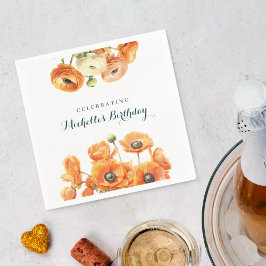 Servilleta De Papel Fiesta de cumpleaños floral del naranja White Gard