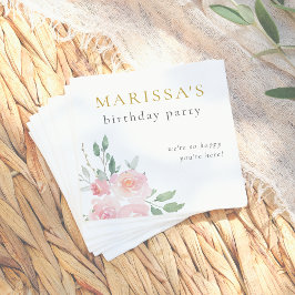 Servilleta De Papel Fiesta de cumpleaños floral pintada con guión de o