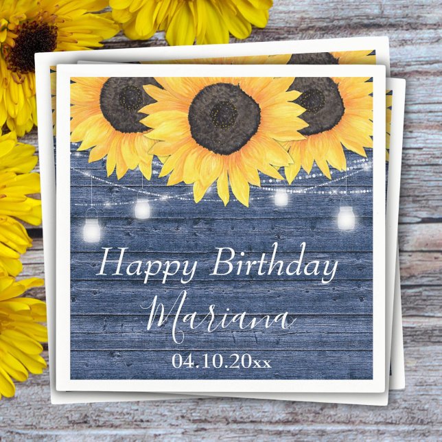 Servilleta De Papel Fiesta de Cumpleaños Flores Rústicas Girasoles Azu (Subido por el creador)