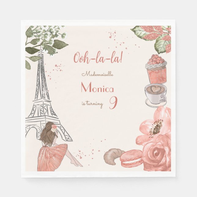 Servilleta De Papel Fiesta de cumpleaños francesa temática de París (Anverso)
