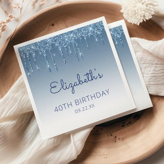 Servilleta De Papel Fiesta de Cumpleaños Glam con Brillo Azul que Cae (Subido por el creador)