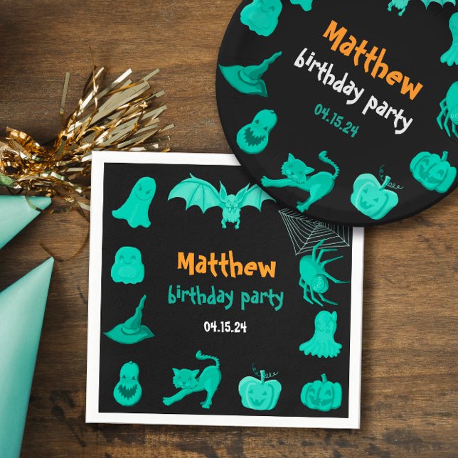 Servilleta De Papel Fiesta de cumpleaños Green Black Halloween Napkin (Green black Halloween birthday party Napkin
)