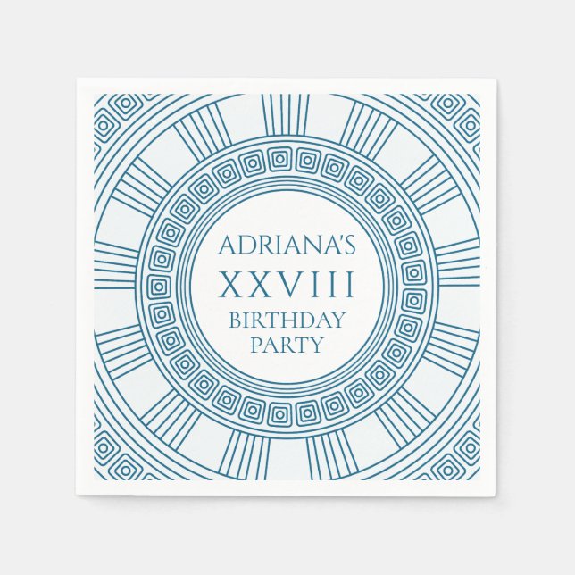 Servilleta De Papel Fiesta de cumpleaños griega con un patrón azul (Anverso)