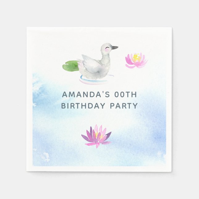 Servilleta De Papel Fiesta de cumpleaños infantil cisne bebé acuarela (Anverso)