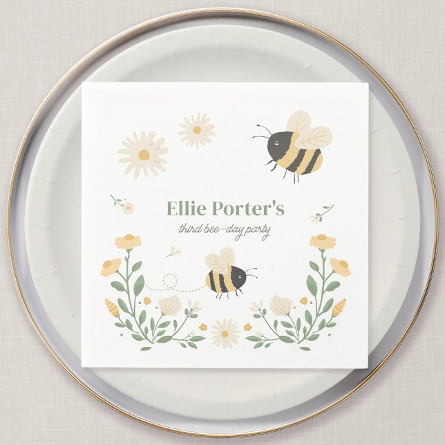 Servilleta De Papel Fiesta de cumpleaños infantil de Abejorro (Wildflower Flight - Honey Bee Personalized Party Napkin)