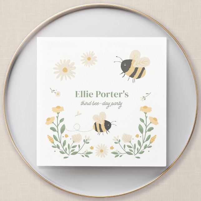 Servilleta De Papel Fiesta de cumpleaños infantil de Abejorro (Wildflower Flight - Personalized Napkin on Plate)