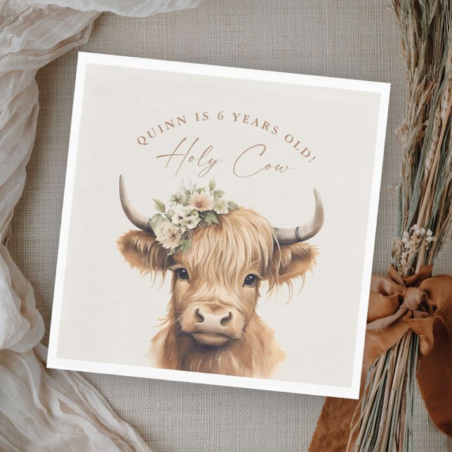 Servilleta De Papel Fiesta de cumpleaños infantil de vaca de las Highl (Boho highland cow kids girls birthday party napkins.)