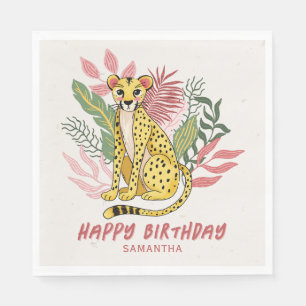 Servilleta De Papel Fiesta de cumpleaños infantil Safari Cheetah Rosa 
