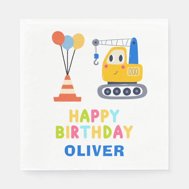 Servilleta De Papel Fiesta de Cumpleaños Infantil Tema de Construcción (Anverso)