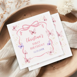 Servilleta De Papel Fiesta de Cumpleaños Mariposa con Lazo Rosa Púrpur