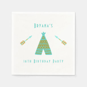 Servilleta De Papel Fiesta de Cumpleaños Moderna Turquesa, Verde Azul