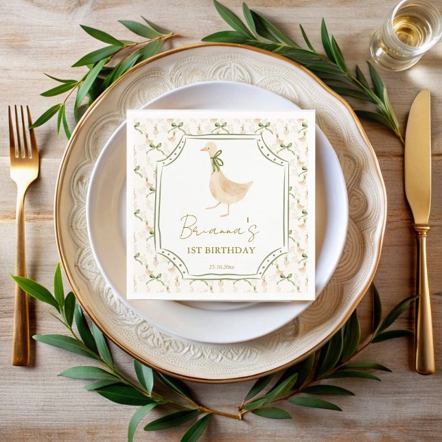 Servilleta De Papel Fiesta de cumpleaños monogramada de rimas en viver (Goose nursery rhymes birthday party monogrammed napkins personalized silly goose party supplies)
