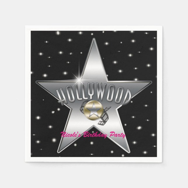Servilleta De Papel Fiesta de Cumpleaños Negro Hollywood Silver Star (Anverso)