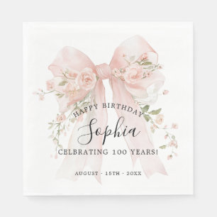 Servilleta De Papel Fiesta de cumpleaños número 100 con lazo rosa y ro