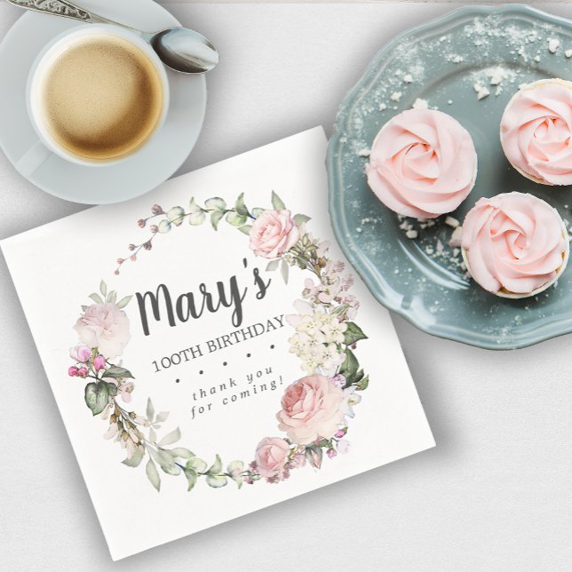 Servilleta De Papel Fiesta de cumpleaños número 100 de Rustic Pink Flo (Subido por el creador)