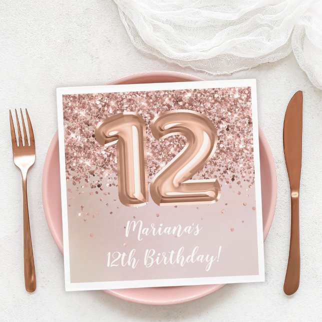 Servilleta De Papel Fiesta de cumpleaños número 12 de Rose Gold (Subido por el creador)