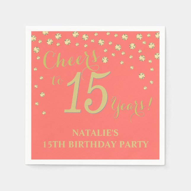 Servilleta De Papel Fiesta de cumpleaños número 15 y toallas de diaman (Anverso)