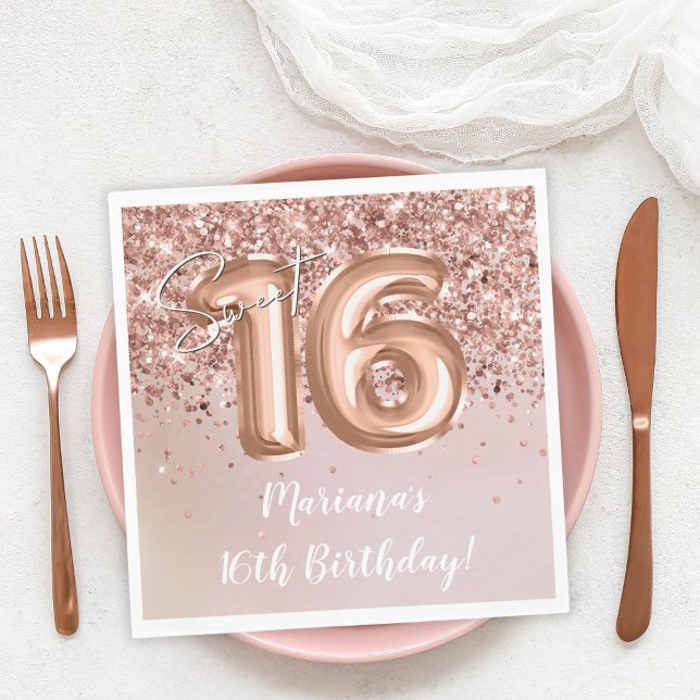 Servilleta De Papel Fiesta de cumpleaños número 16 dulce de oro rosa (Subido por el creador)