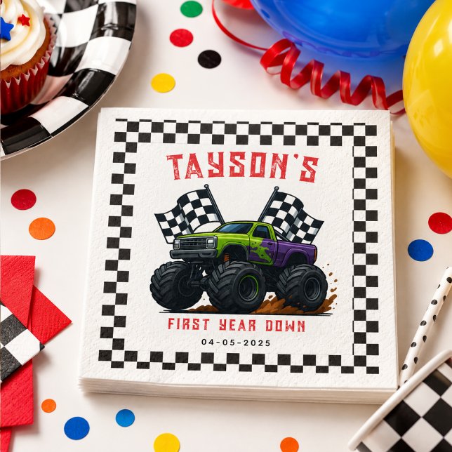 Servilleta De Papel Fiesta de cumpleaños número 1 de Monster Trucks  (Monster Trucks 1st Birthday Party Napkins
)