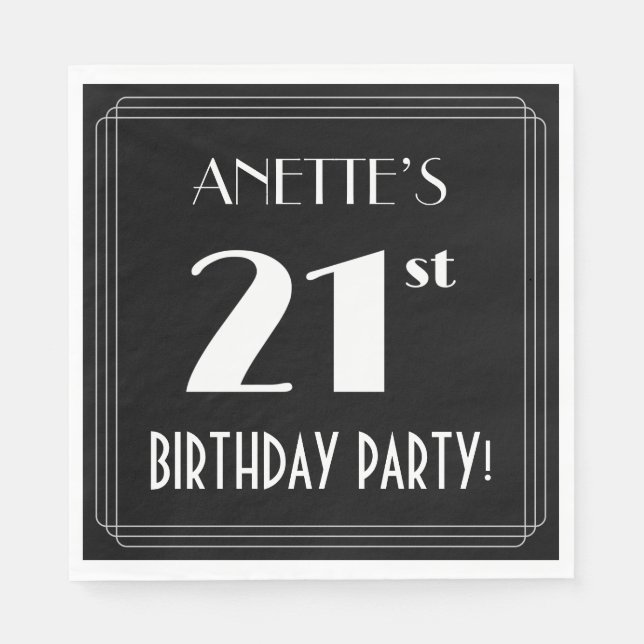 Servilleta De Papel Fiesta de cumpleaños número 21 con estilo Art Deco (Anverso)