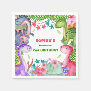 Servilleta De Papel Fiesta de cumpleaños número 2 de niña linda dinosa