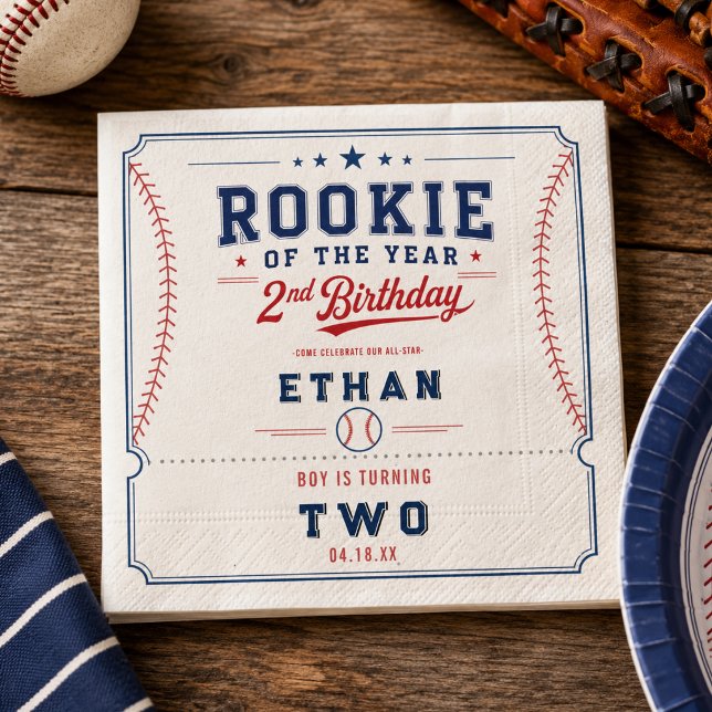 Servilleta De Papel Fiesta de cumpleaños número 2 de Rookie of the Yea (Rookie of the Year Baseball 2nd Birthday Party Napkins
)