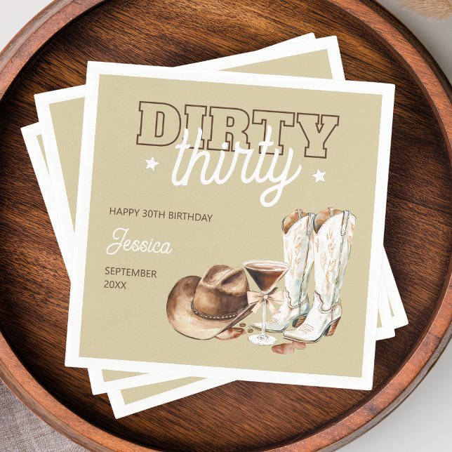 Servilleta De Papel Fiesta de cumpleaños número 30 Dirty Thirty Rodeo  (Dirty Thirty Rodeo Taupe Beige 30th Birthday Party Napkins)