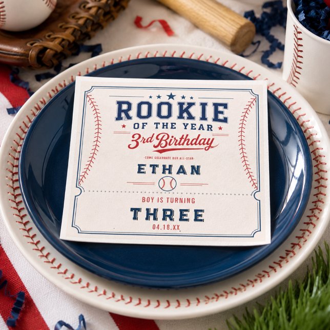 Servilleta De Papel Fiesta de cumpleaños número 3 de béisbol Novato de (Rookie of the Year Baseball 3rd Birthday Party Napkins
)