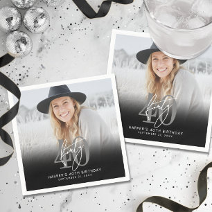 Servilleta De Papel Fiesta de Cumpleaños número 40 Foto Negra