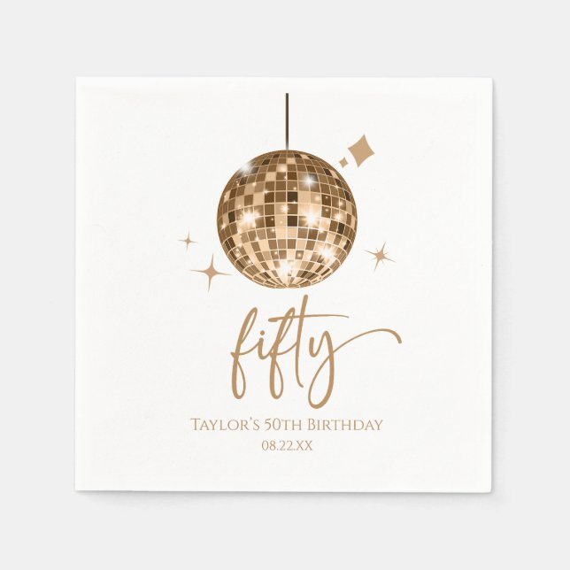 Servilleta De Papel Fiesta de cumpleaños número 50 con Bola de Discote (Anverso)
