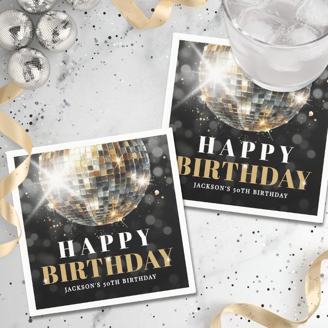 Servilleta De Papel Fiesta de Cumpleaños número 50 de Black Gold (Black Gold 50th Birthday Party Napkins)