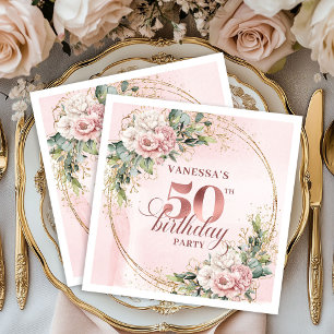 Servilleta De Papel Fiesta de cumpleaños número 50 elegante con rosa d