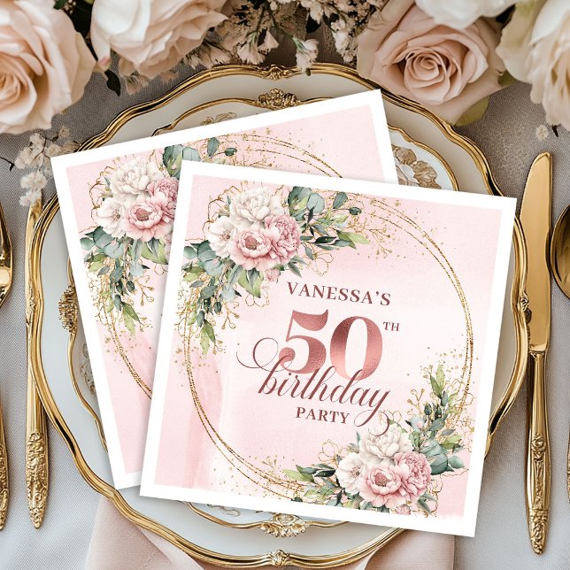 Servilleta De Papel Fiesta de cumpleaños número 50 elegante con rosa d (Stylish Rose Gold Dusty Pink 50th Birthday Party Napkins

)