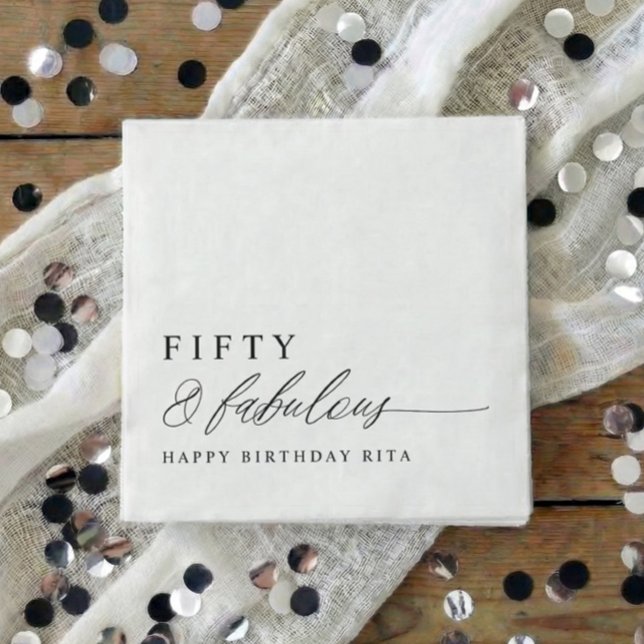 Servilleta De Papel Fiesta de cumpleaños número 50 Fifty & Fabulous Mo (50 & Fabulous Birthday Party Napkins - Elegant Modern Calligraphy Script)