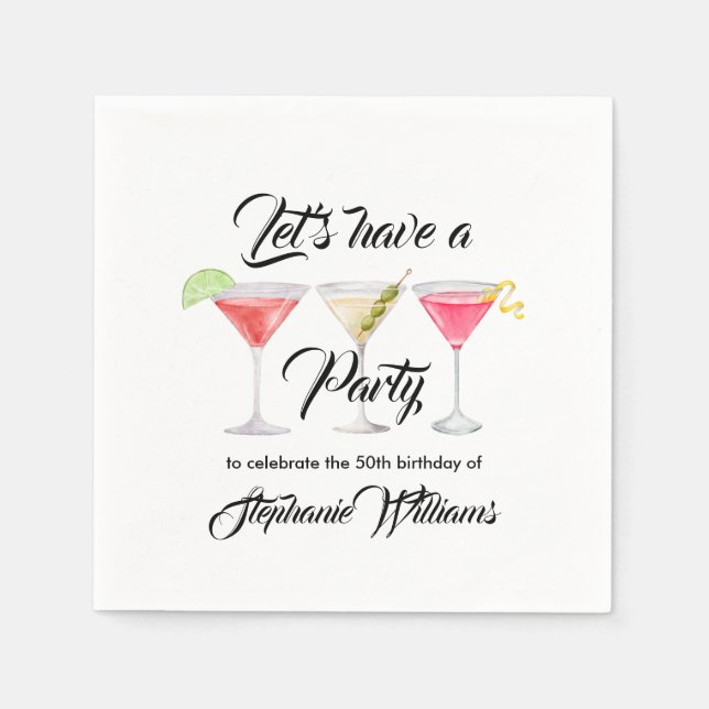 Servilleta De Papel Fiesta de cumpleaños número 50 para cócteles de mu (Anverso)