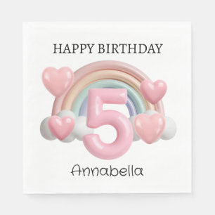 Servilleta De Papel Fiesta de cumpleaños número 5 de Rainbow and Heart