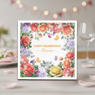 Servilleta De Papel Fiesta de cumpleaños número 65 con flores elegante