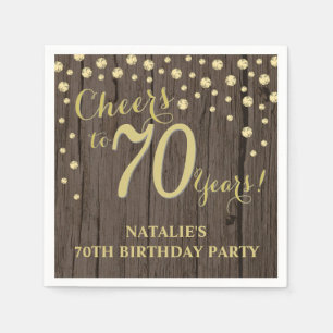 Servilleta De Papel Fiesta de cumpleaños número 70 Madera Rústica y Di
