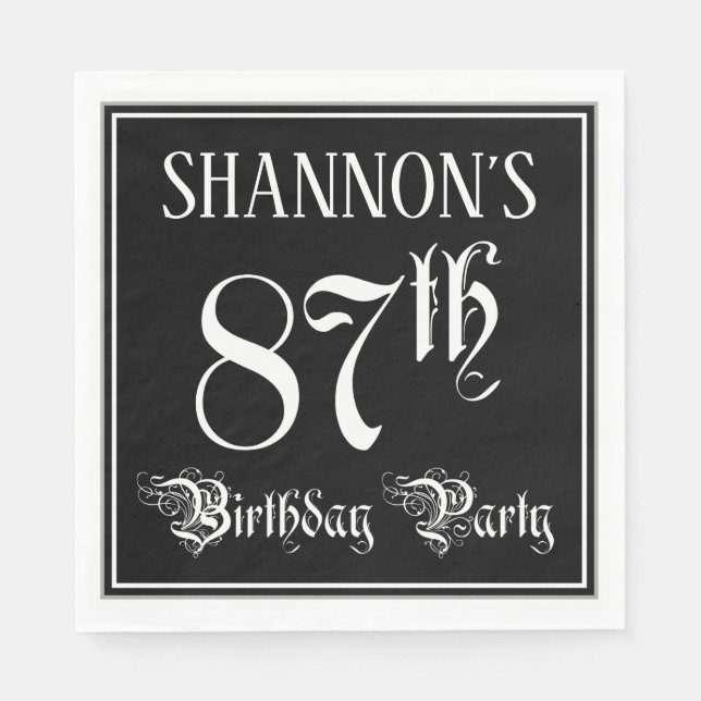Servilleta De Papel Fiesta de Cumpleaños número 87 — Letra Elegante +  (Anverso)