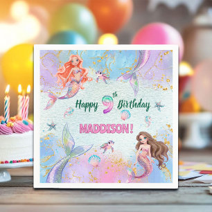 Servilleta De Papel Fiesta de cumpleaños número 9 de Sirenas con Purpu