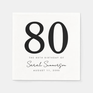 Servilleta De Papel Fiesta de cumpleaños número ochenta 80 negro blanc