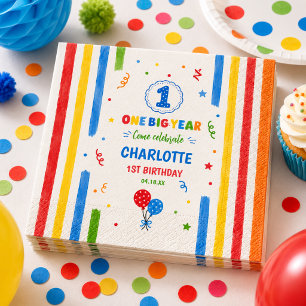 Servilleta De Papel Fiesta de cumpleaños número uno Bold Rainbow