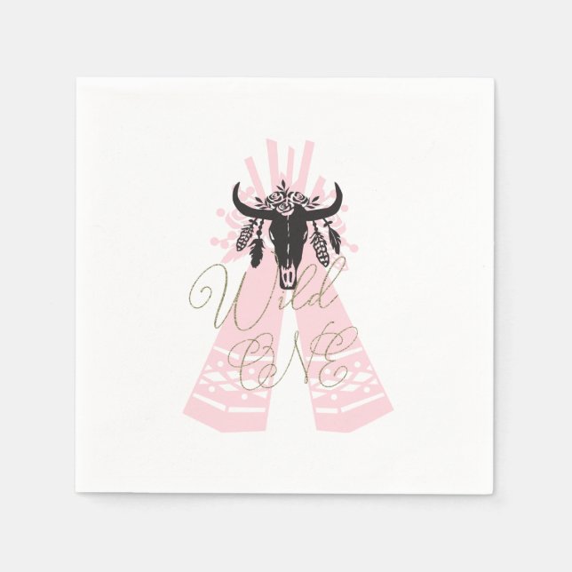 Servilleta De Papel Fiesta de cumpleaños número uno con estilo bohemio (Anverso)