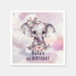 Servilleta De Papel Fiesta de cumpleaños número uno de niña elefante b