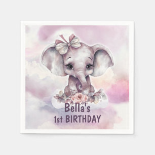 Servilleta De Papel Fiesta de cumpleaños número uno de niña elefante b