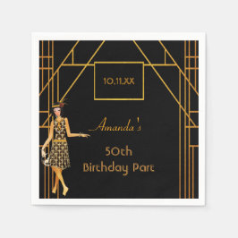 Servilleta De Papel Fiesta de cumpleaños oro negro de 1920's art deco