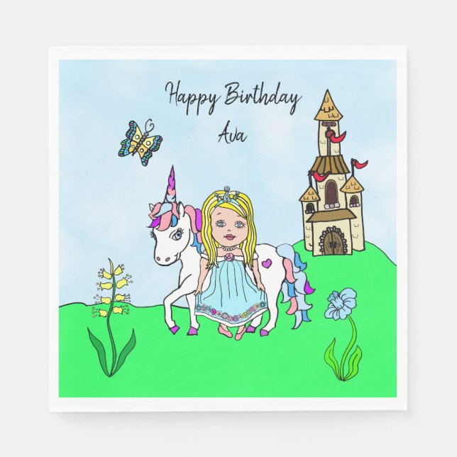 Servilleta De Papel Fiesta de Cumpleaños Personalizada de Princesa y U (Anverso)
