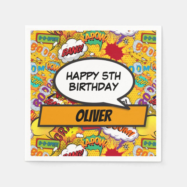 Servilleta De Papel Fiesta de cumpleaños personalizada de superhéroe d (Anverso)