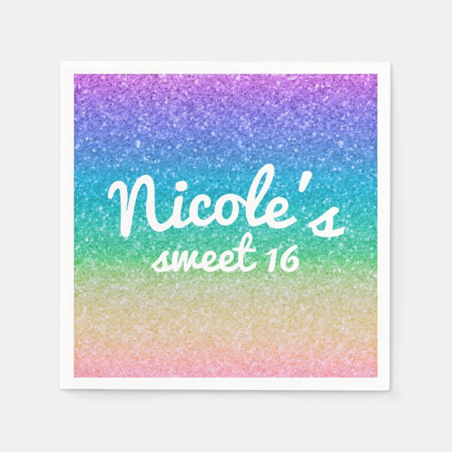 Servilleta De Papel Fiesta de Cumpleaños Personalizada Glitter Brillo  (Anverso)